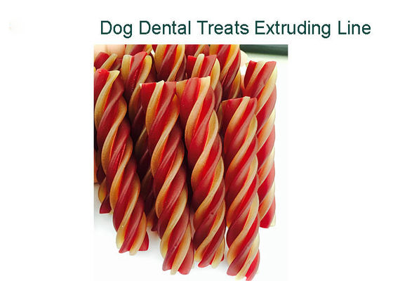 Warna Kembar Memutar Bentuk Mesin Makanan Hewan Peliharaan Mengunyah Gum Dog Snacks Line Produksi