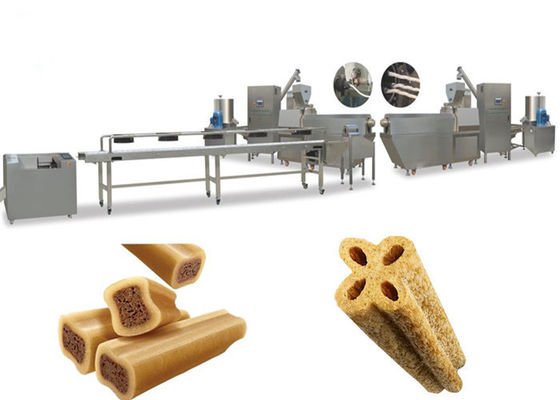 Warna Kembar Memutar Bentuk Mesin Makanan Hewan Peliharaan Mengunyah Gum Dog Snacks Line Produksi