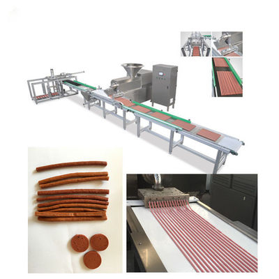 Lini Produksi Makanan Hewan Peliharaan Mesin Strip Daging Gigi Anjing Dengan Sistem Baki Otomatis