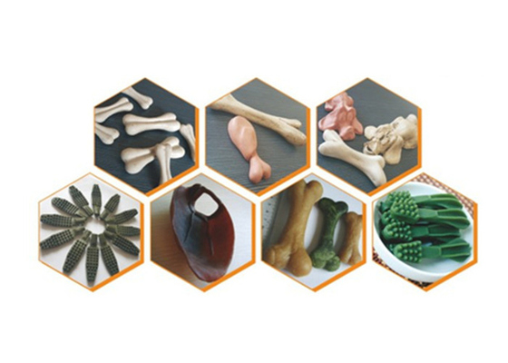 Berbagai bentuk Dog Treats Pet Injection Moulding Machine, mesin pengekstrusi pakan